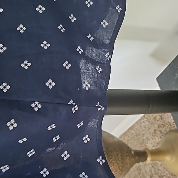 St. John's Bay Navy and White Patterned Long Sleeve Button Down Blouse - Picture 7 of 13